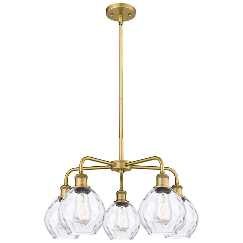 Image 1 Waverly 24"W 5 Light Brushed Brass Stem Hung Chandelier With Clear Sha