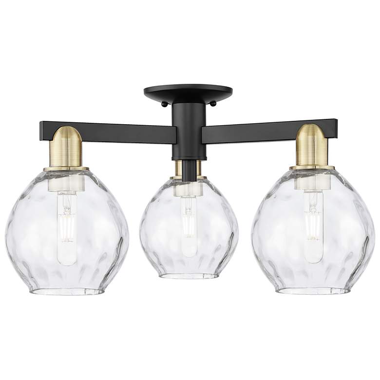 Image 1 Waverly 24"W 3-Light Black Antique Brass Semi-Flush Mount w/ Clear Shade