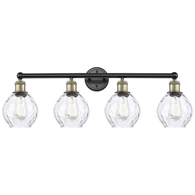 Image 1 Waverly 33 inchW 4 Light Black Antique Brass Bath Vanity Light With Clear 