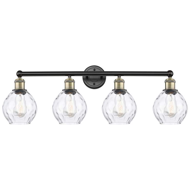 Image 1 Waverly 33"W 4 Light Black Antique Brass Bath Vanity Light With Clear