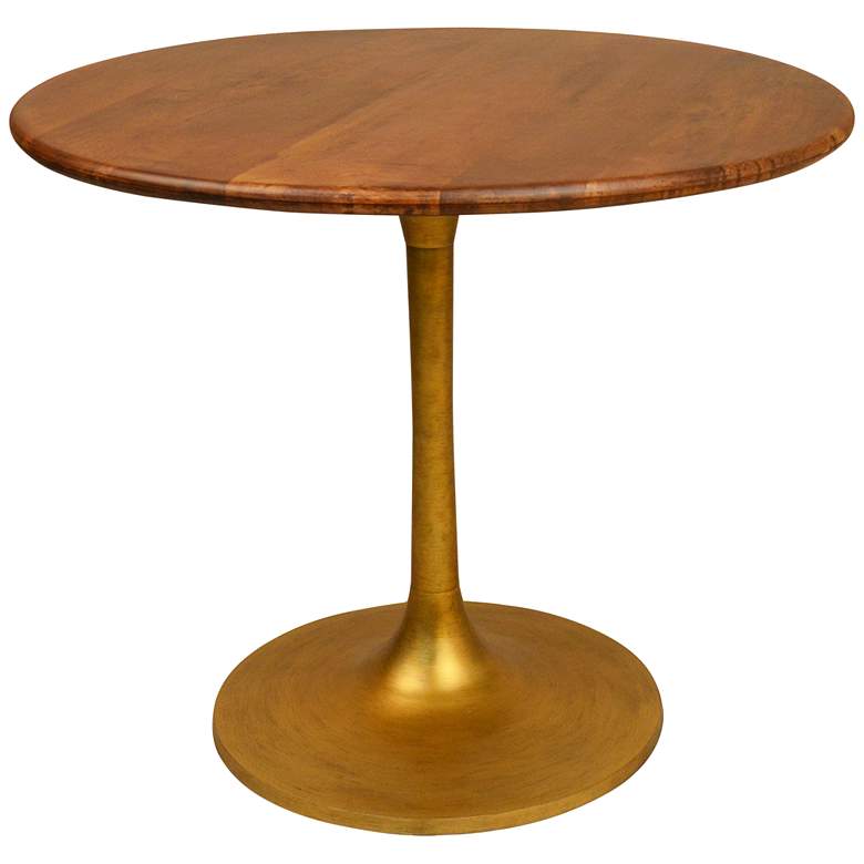 Image 1 Waverly 36"W Elm Wood Antique Gold Metal Round Dining Table