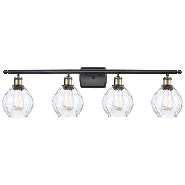 Image 1 Waverly 6" 36" Wide 4 Light Black Brass Bath Vanity Light w/ Clea