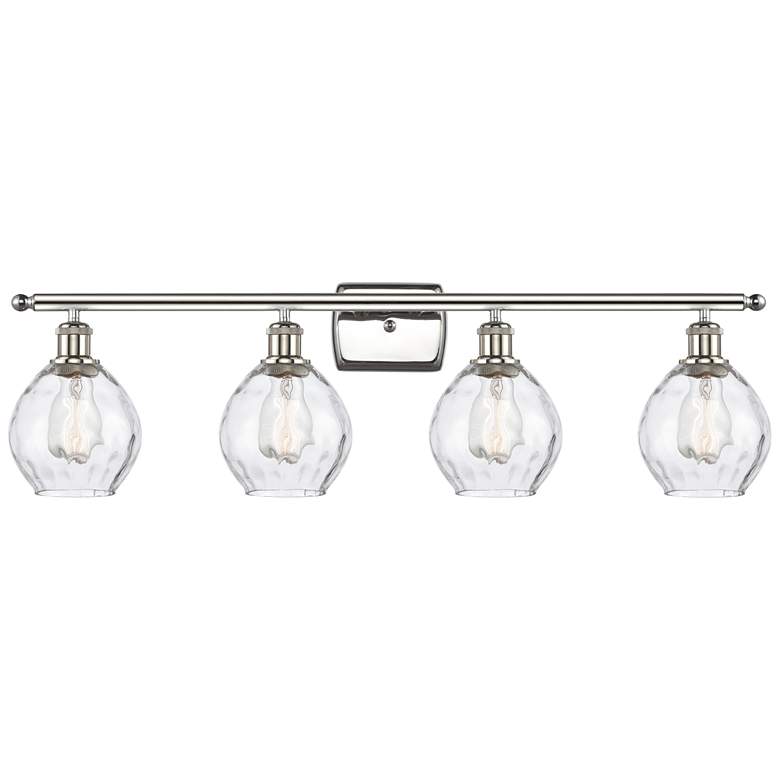 Image 1 Waverly 6" 36"W 4 Light Polished Nickel Bath Vanity Light w/ Clea