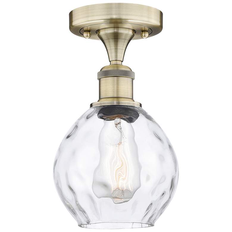 Image 1 Waverly 6" Wide Antique Brass Semi.Flush Mount With Clear Glass Shade