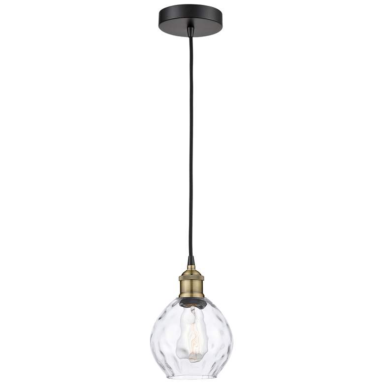 Image 1 Waverly 6 inch Wide Black Brass Corded Mini Pendant With Clear Shade