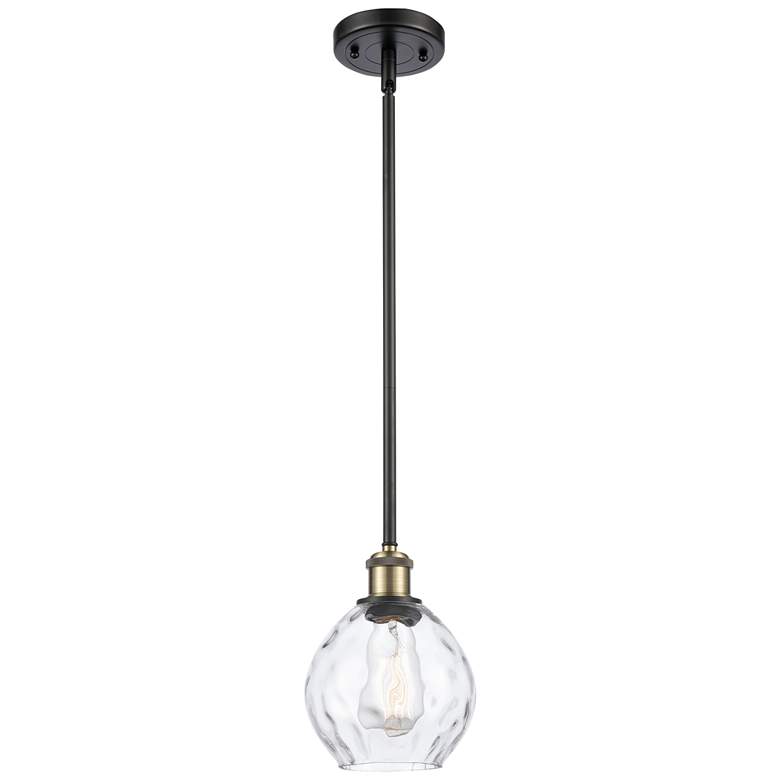 Image 1 Waverly 6" Wide Black Brass Stem Hung Mini Pendant w/ Clear Shade