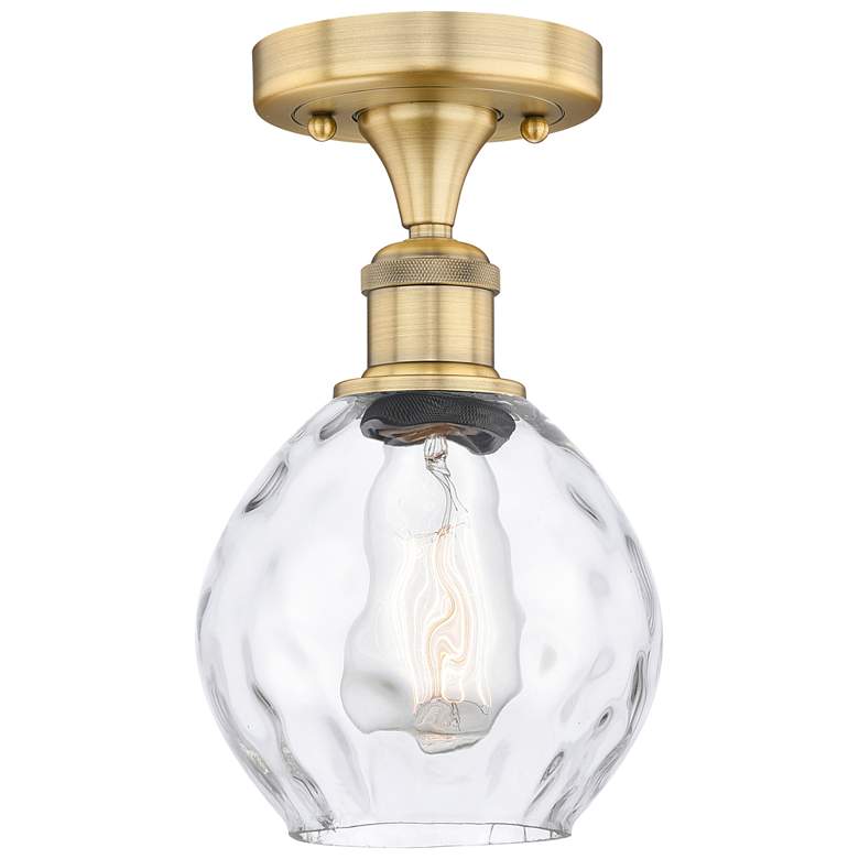 Image 1 Waverly 6" Wide Brushed Brass Semi.Flush Mount With Clear Glass Shade