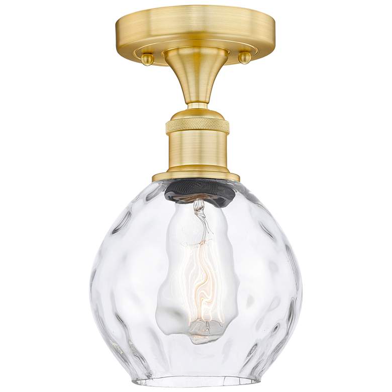 Image 1 Waverly 6" Wide Satin Gold Semi.Flush Mount With Clear Glass Shade