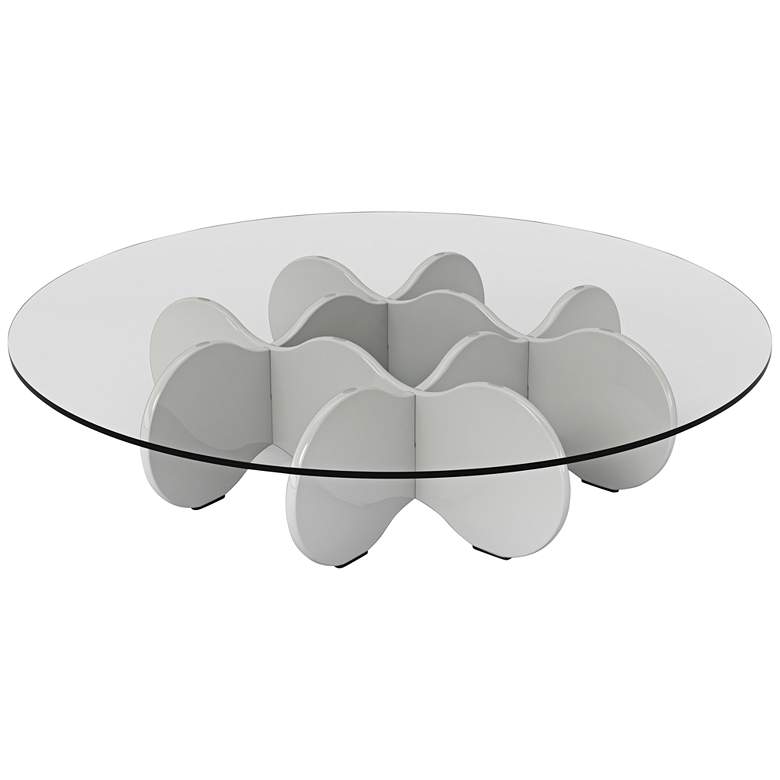 Image 1 Waverly Glass Top White Gloss Round Accent End Coffee Table