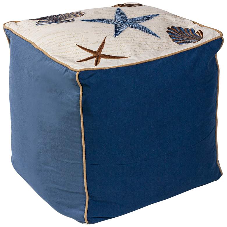 Image 1 Waverly Seashells Cotton Square Pouf Ottoman
