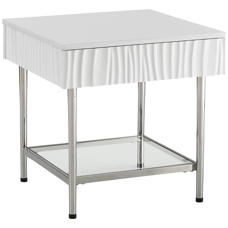 Image 2 Waves 24" Wide Glossy White Square 1-Drawer End Table