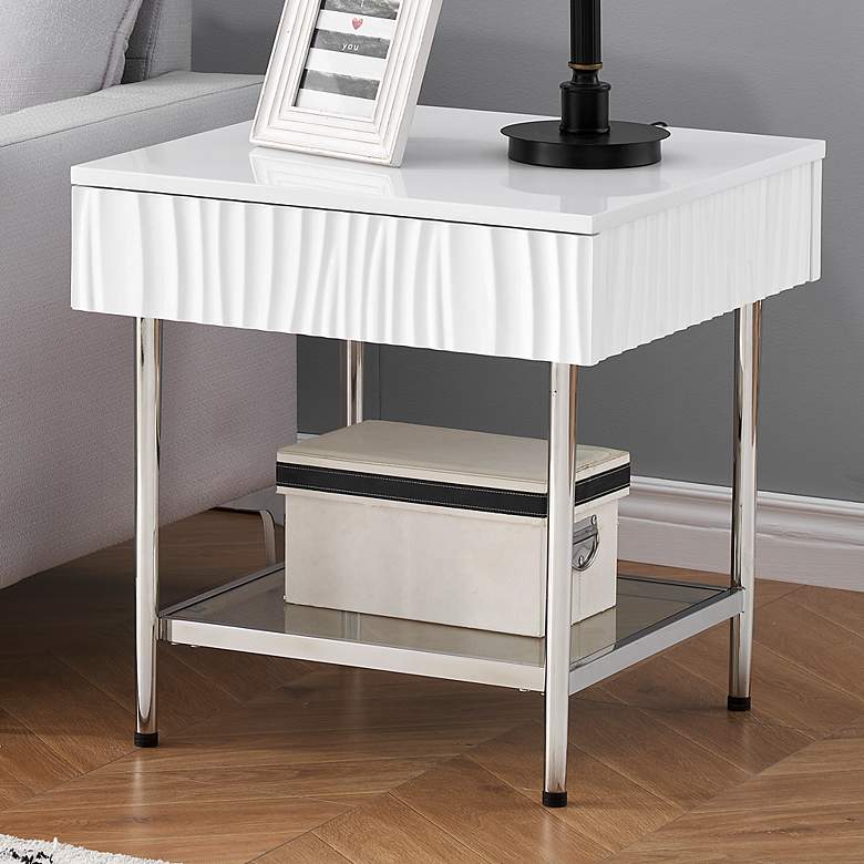 Waves 24&quot; Wide Glossy White Square 1-Drawer End Table