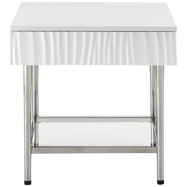 Image 4 Waves 24" Wide Glossy White Square 1-Drawer End Table more views