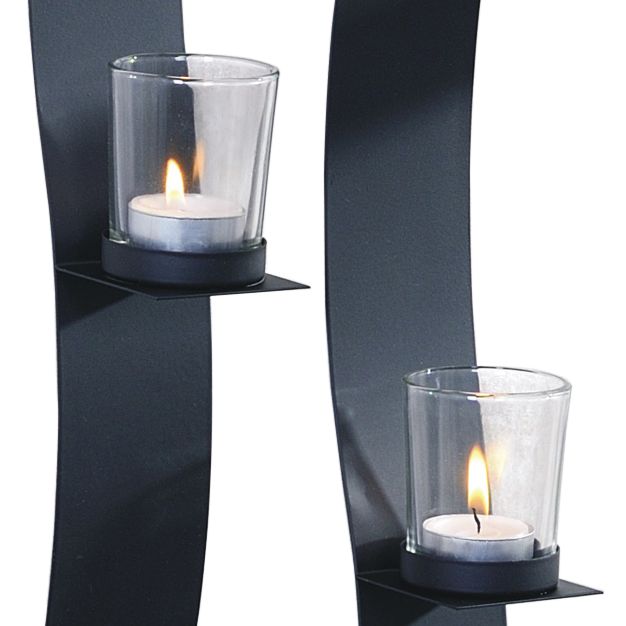 Image 3 Waves Black Wall Sconce Votive Candle Holders Set of 2 more views