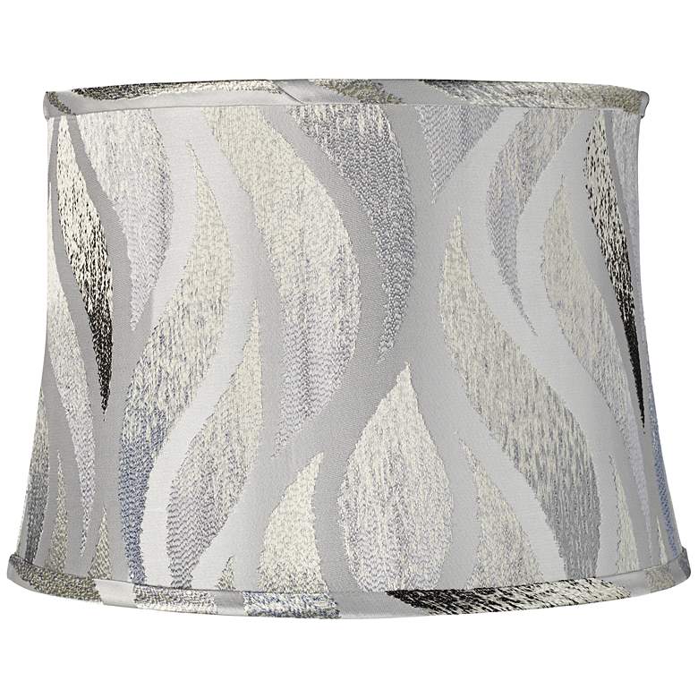 Image 1 Waves Gray and White Drum Lamp Shade 15x17x12 (Spider)