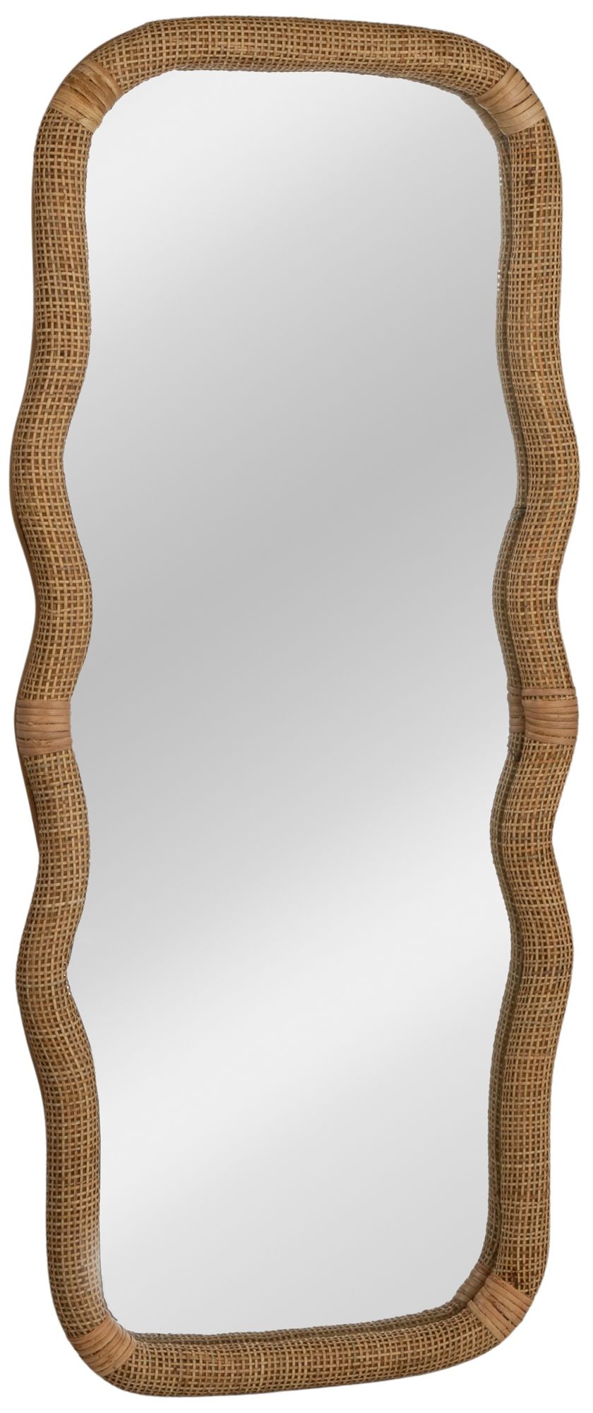 Image 2 Wavy Rectangle Handwoven Rattan Cane Wall Mirror, Natural more views