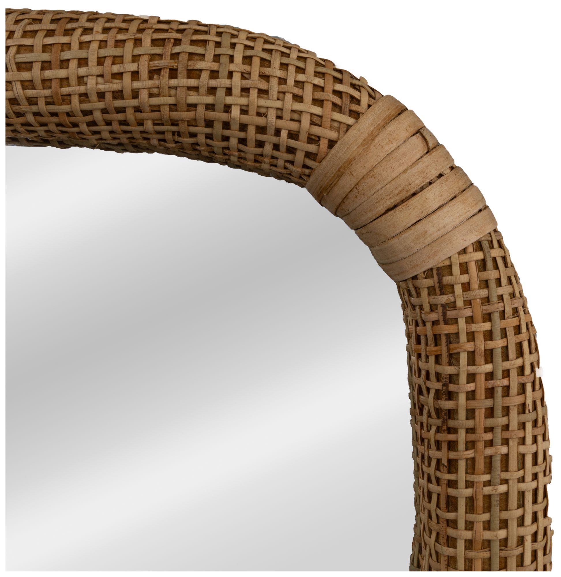 Wavy Rectangle Handwoven Rattan Cane Wall Mirror, Natural
