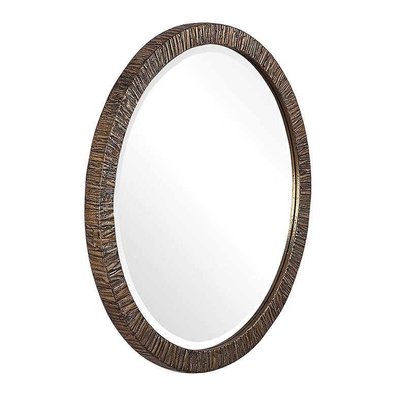 Image 4 Wayde Distressed Metallic Gold Wood 30" Round Wall Mirror more views