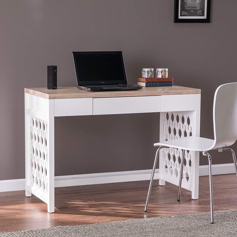 Image 1 Wayliff 43 inch Wide Natural and White 1-Drawer Writing Desk