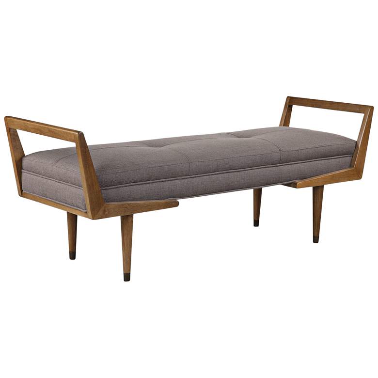 Image 2 Waylon 59" Wide Taupe Gray and Oak Modern Banquette Tufted Bench