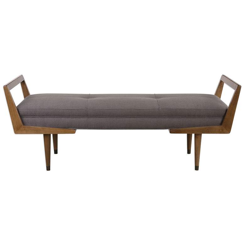 Image 2 Waylon 59" Wide Taupe Gray and Oak Modern Banquette Tufted Bench