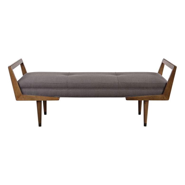 Image 3 Waylon 59" Wide Taupe Gray and Oak Modern Banquette Tufted Bench more views