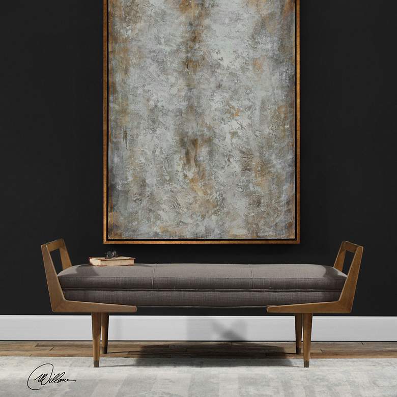 Image 3 Waylon 59" Wide Taupe Gray and Oak Modern Banquette Tufted Bench more views