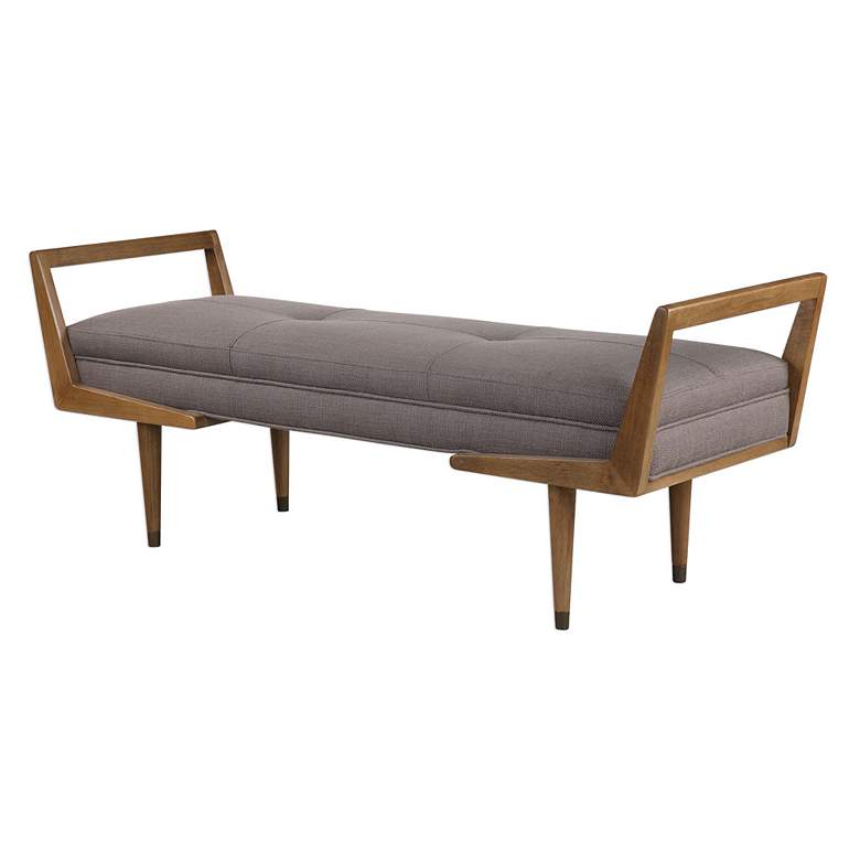 Image 4 Waylon 59 inch Wide Taupe Gray and Oak Modern Banquette Tufted Bench more views