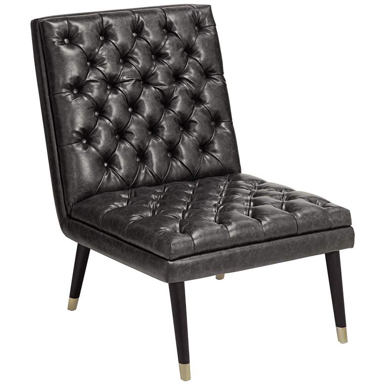 Image 1 Wayne Black Fog Faux Leather Tufted Chair