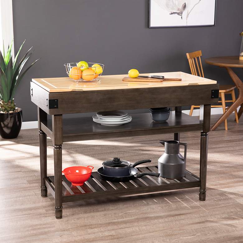 Image 1 Waysmere 47 3/4" Wide Gray 2-Shelf Stationary Kitchen Island