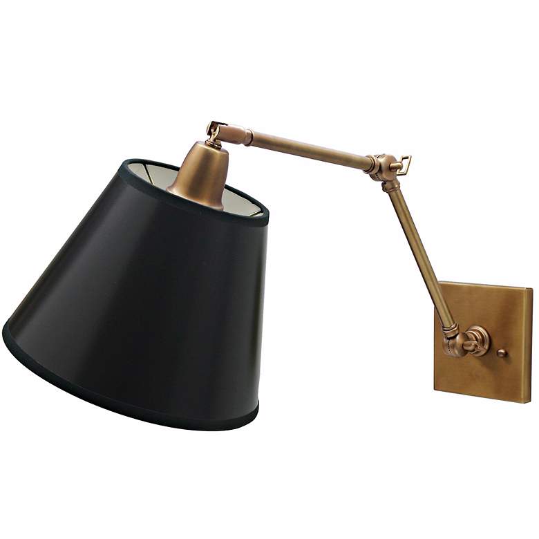 Image 1 Weathered Brass Black Shade Hardwire Swing Arm Wall Lamp