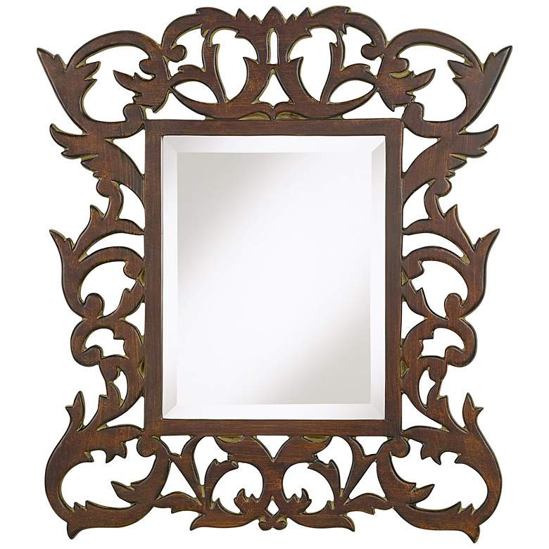Image 1 Weathered Bronze Laser-Cut Openwork 36 1/2" High Wall Mirror