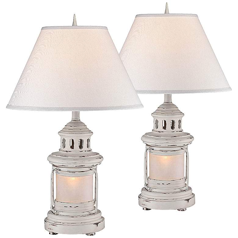 Image 1 Weathered Lantern Coastal Night Light Table Lamps - Set of 2
