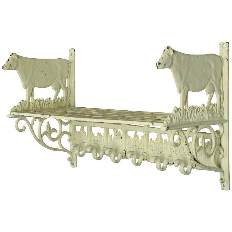 Image 1 Weathered White Cow Wall Shelf