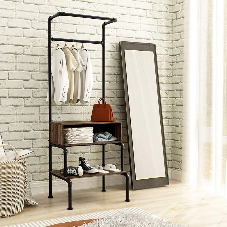 Image 6 Weatley 24 1/4" Wide Oak Black 2-Bar Shelf Clothing Rack more views