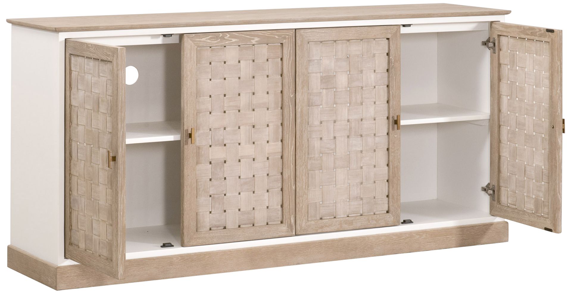 Weave 74" Wide Smoke Gray Oak Wood 4-Door Media Sideboard