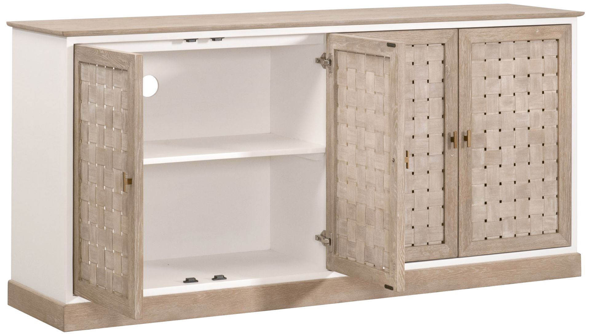 Weave 74" Wide Smoke Gray Oak Wood 4-Door Media Sideboard