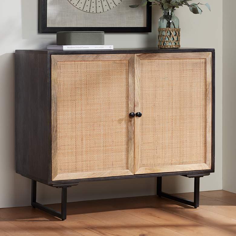 Image 2 Weaved 34" Wide Black 2-Door Accent Chest