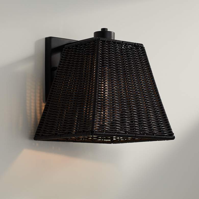 Image 1 Weaver 10 3/4" High Black Faux Rattan Wall Light