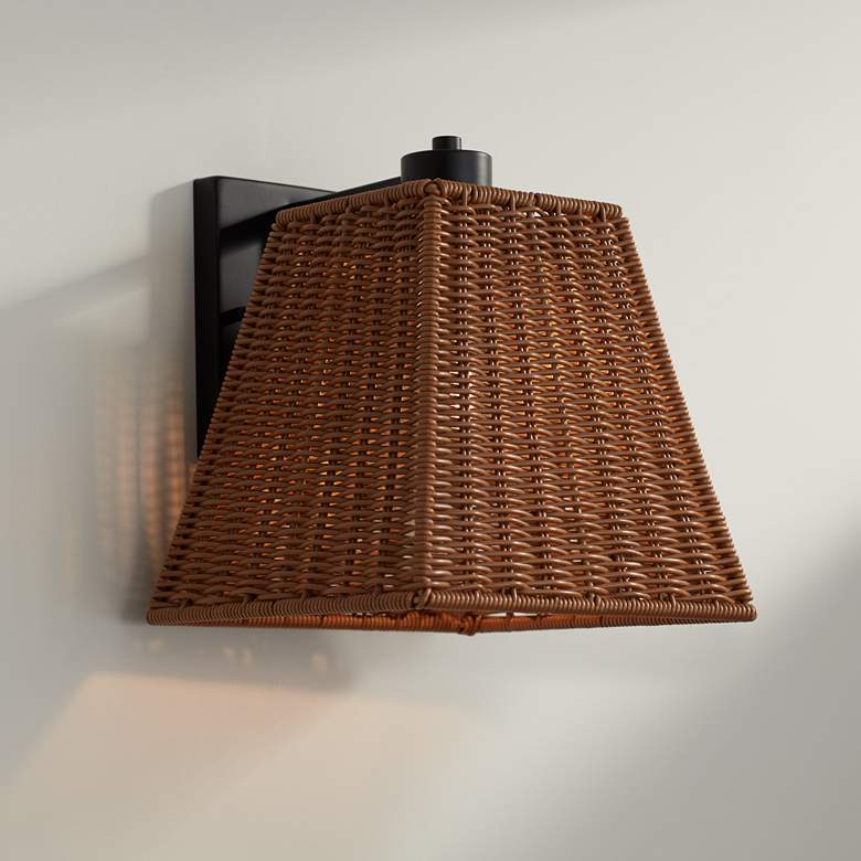 Image 1 Weaver 10 3/4" High Brown Faux Rattan Wall Light