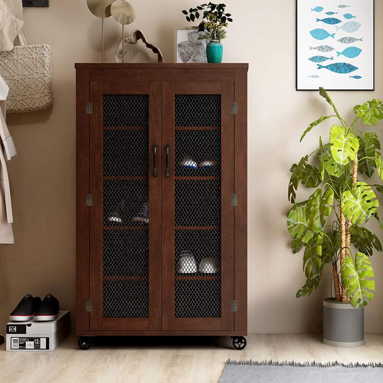 Image 6 Weaver 52" Vintage Walnut 5-Shelf Rolling Storage Cabinet more views