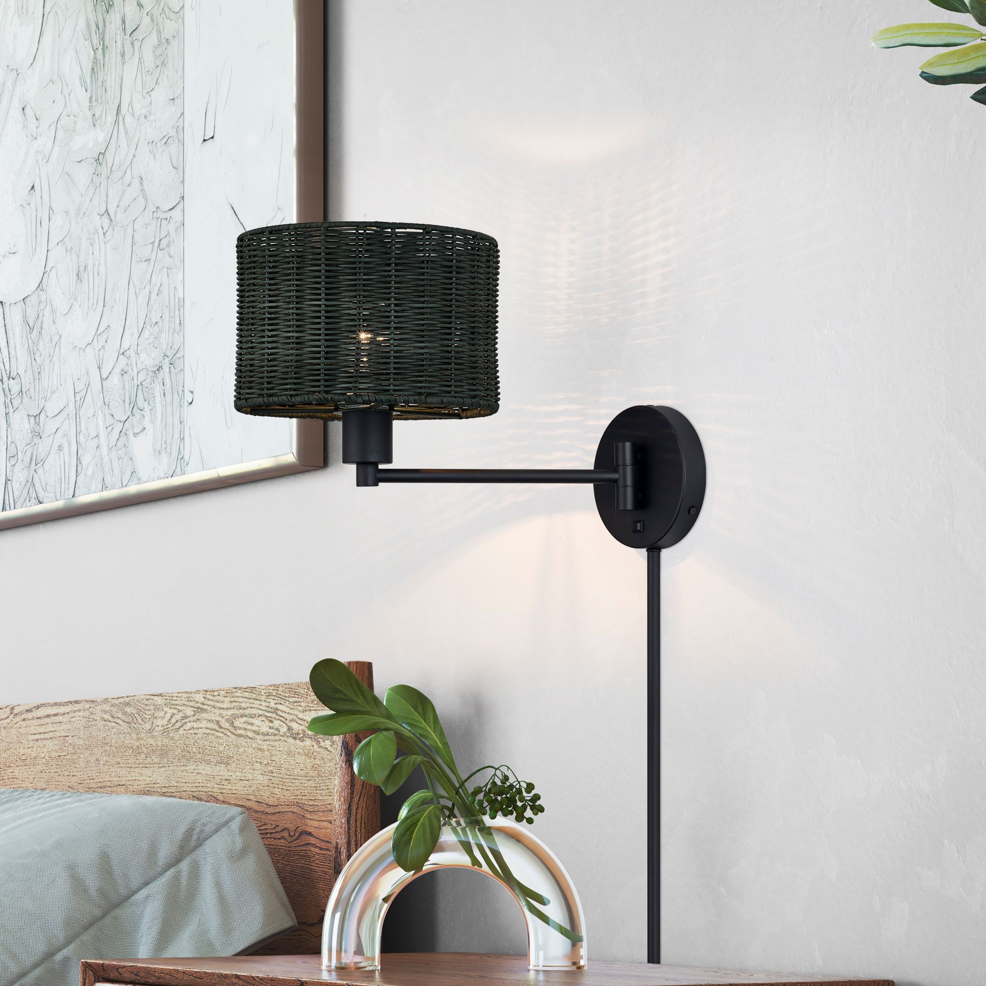 Weavington 1 Light Black Swing Arm Wall Lamp
