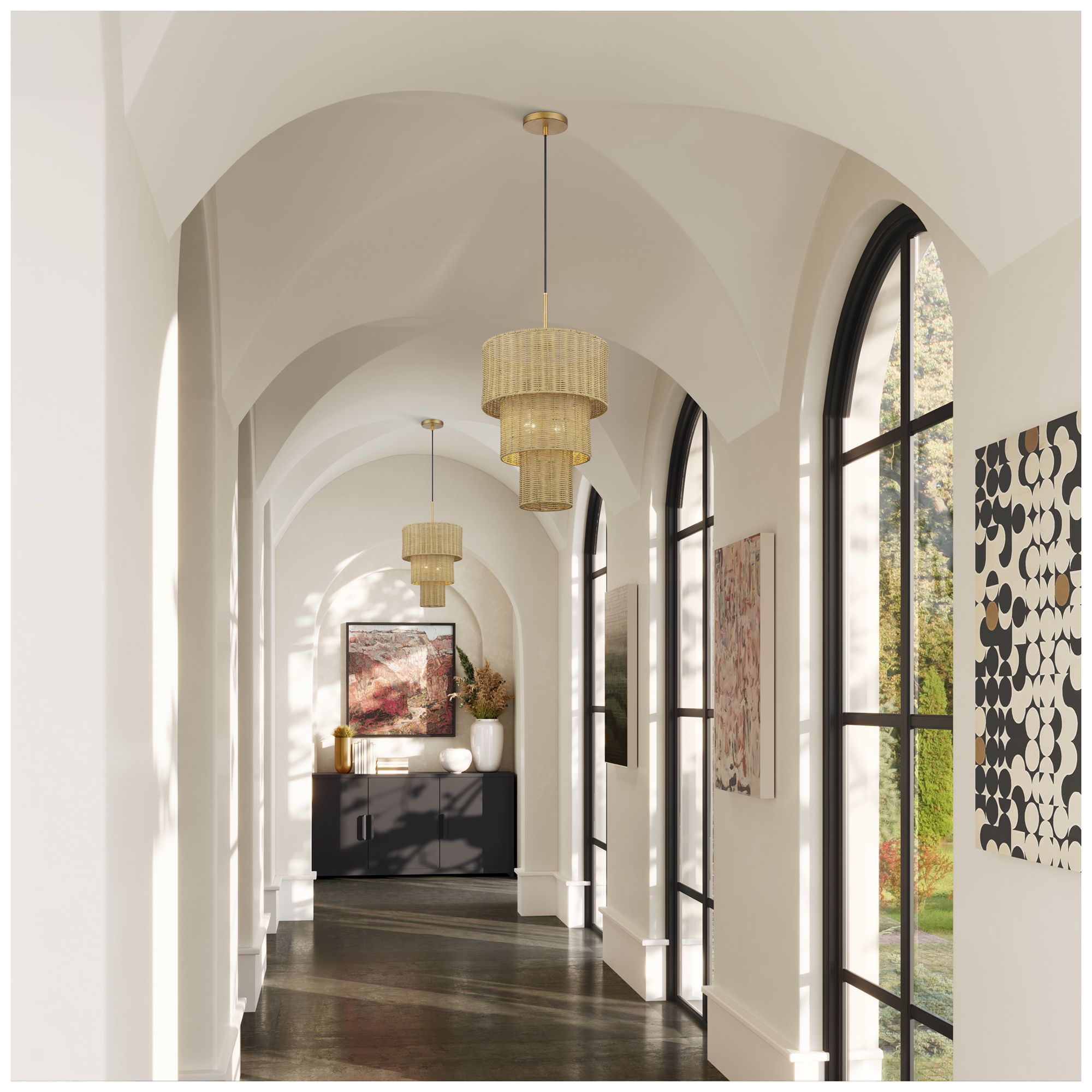 Weavington 2 Light Antique Gold Leaf Pendant