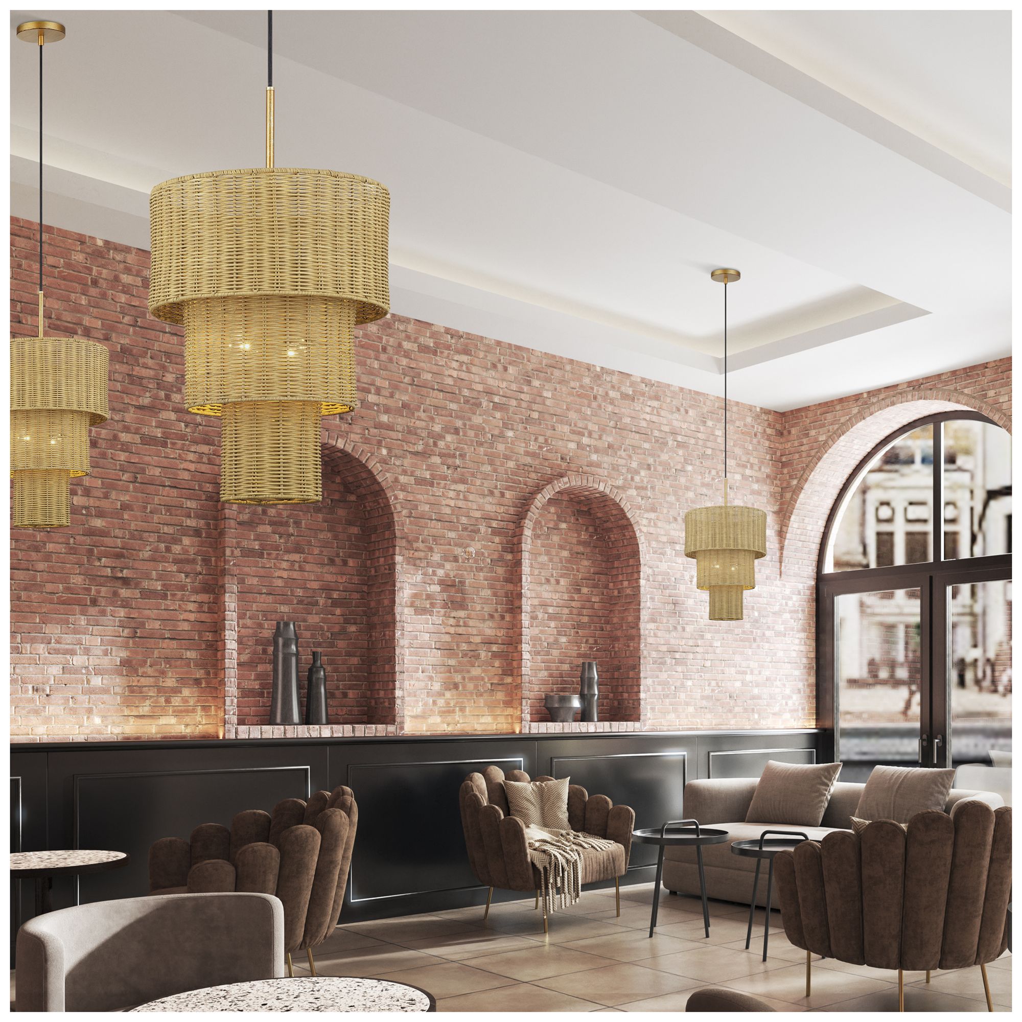 Weavington 2 Light Antique Gold Leaf Pendant
