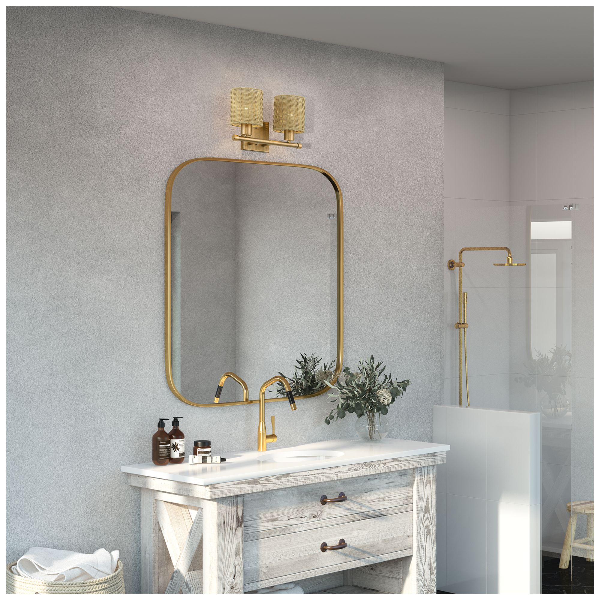 Weavington 2 Light Antique Gold Leaf Vanity Sconce