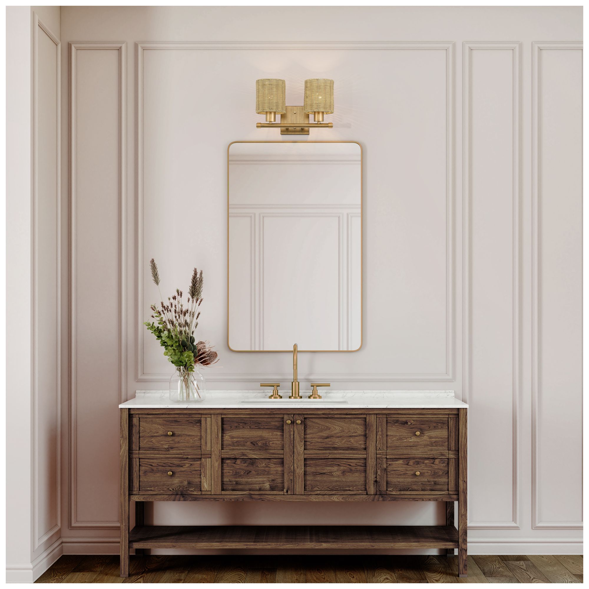 Weavington 2 Light Antique Gold Leaf Vanity Sconce