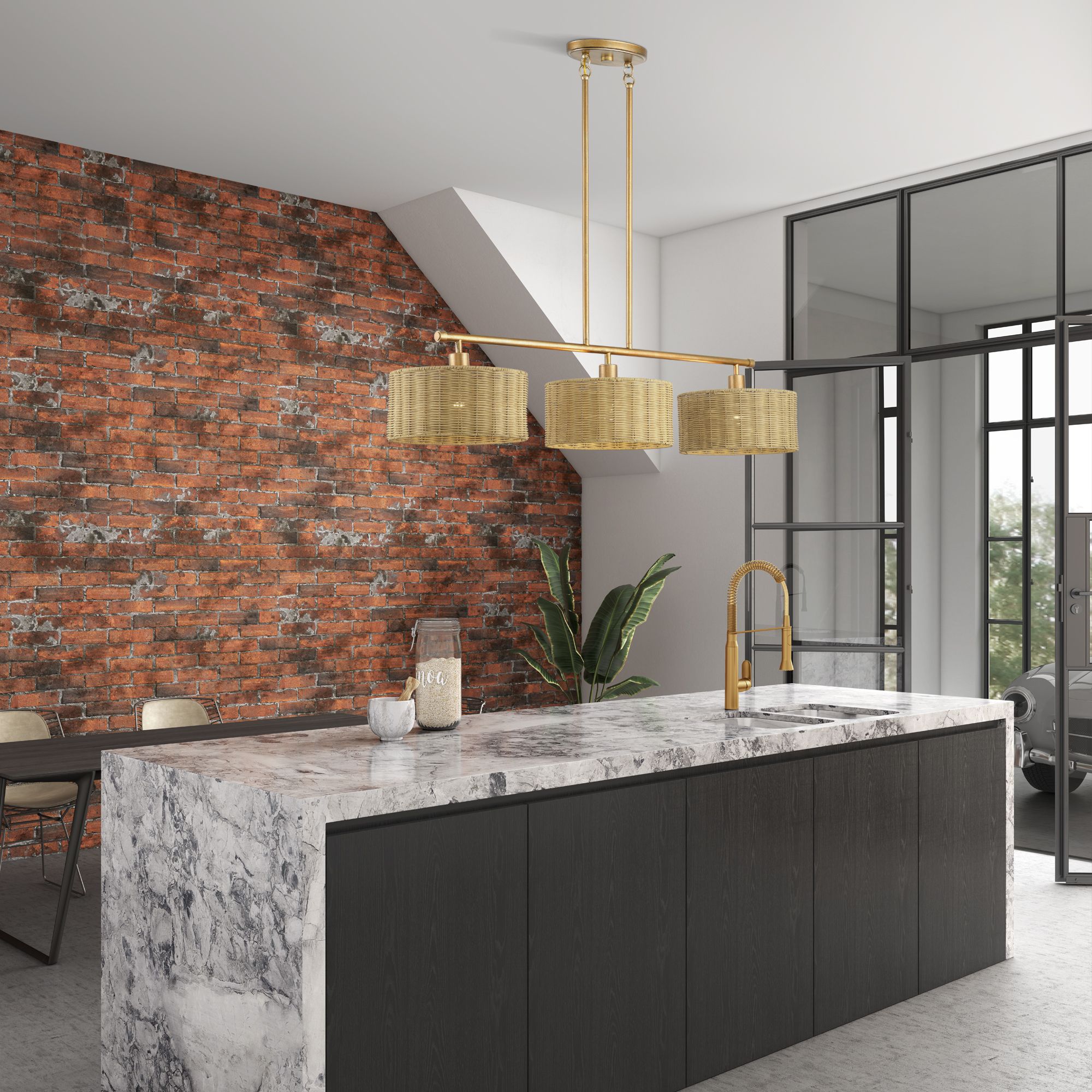 Weavington 3 Light Antique Gold Leaf Extra Large Linear Chandelier