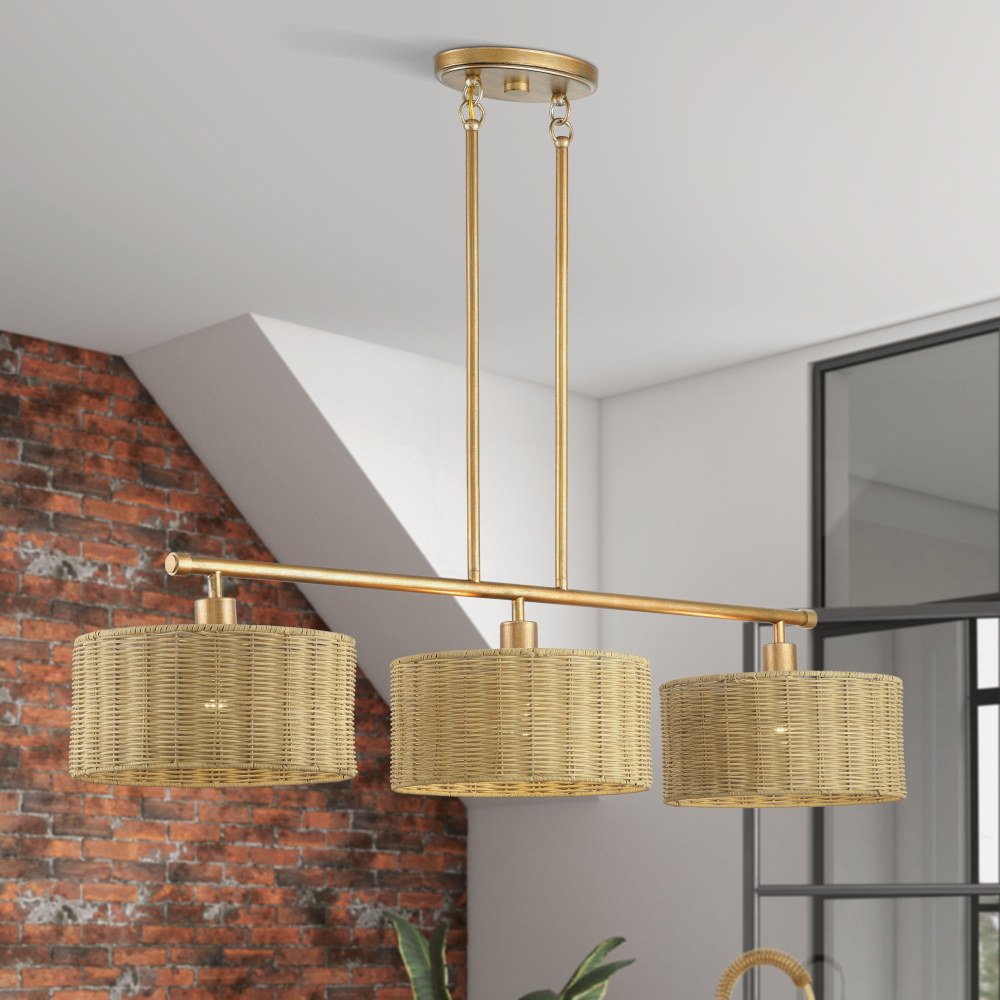 Weavington 3 Light Antique Gold Leaf Extra Large Linear Chandelier