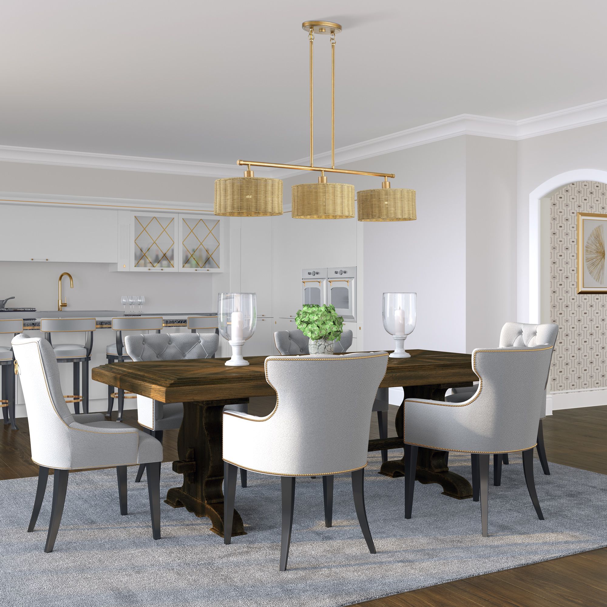 Weavington 3 Light Antique Gold Leaf Extra Large Linear Chandelier