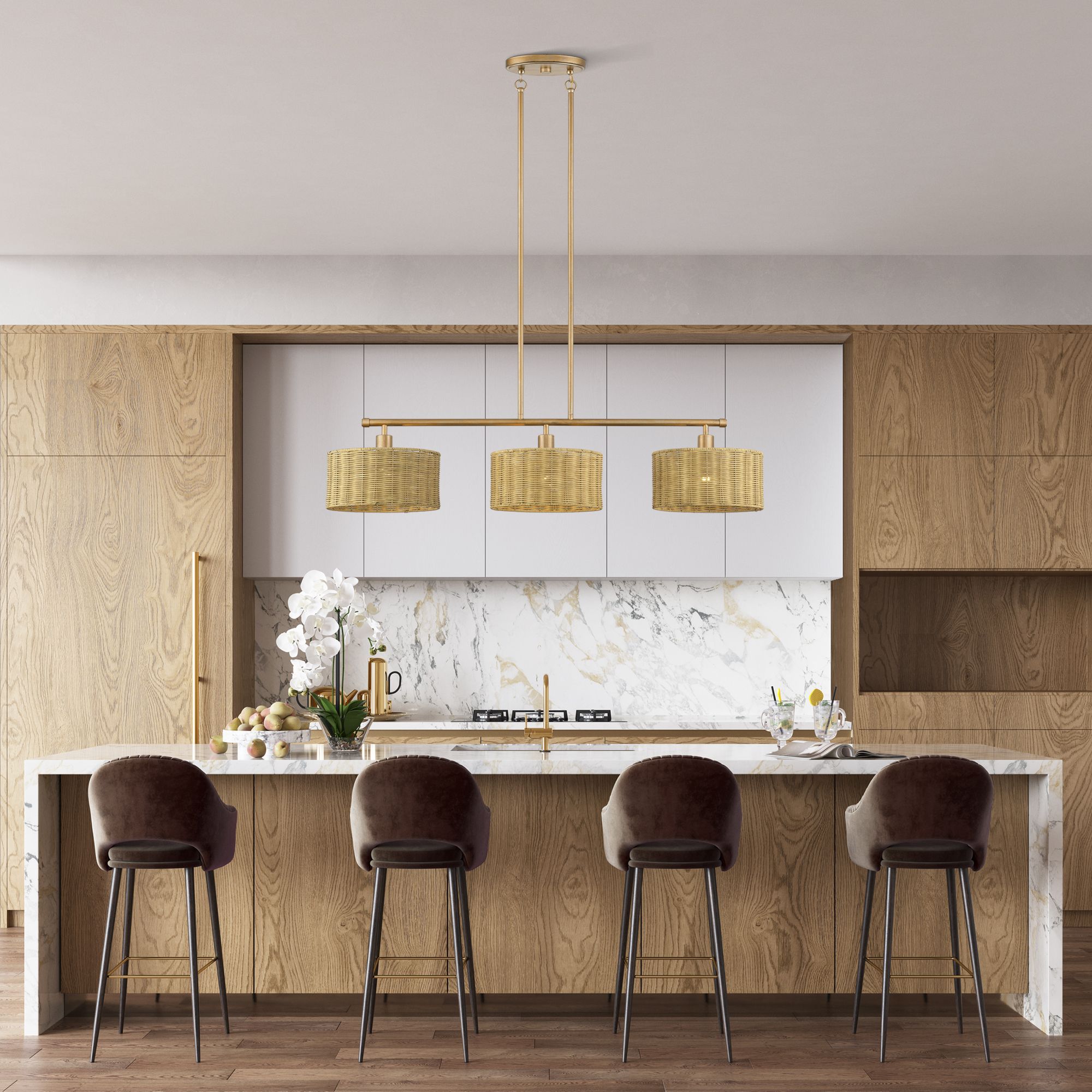 Weavington 3 Light Antique Gold Leaf Extra Large Linear Chandelier